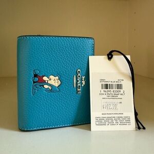 NWT Coach X Peanuts Parrot Blue Snap Wallet with Linus and Blanket CBN91